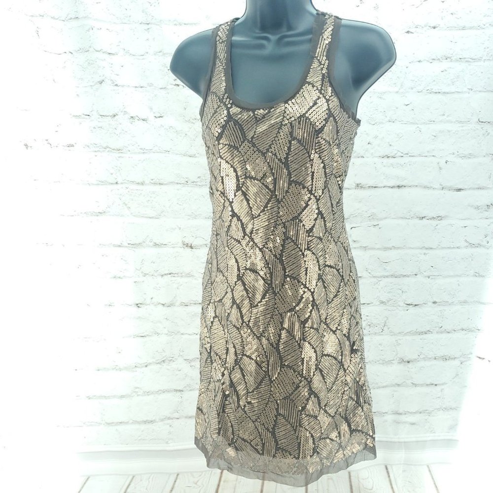 Chelsea & Violet Womens Dark Brown Copper Sequin Sleeveless Tank Dress Size XS